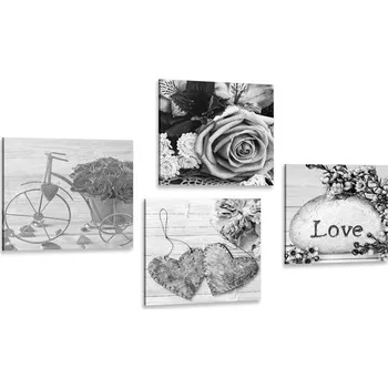 Obraz Dovido Set obrazů černobílé zátiší s nápisem Love