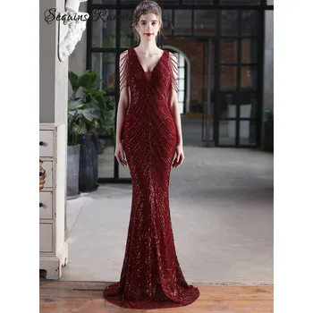 Dámské šaty Maxi večerní šaty Sequins SQ753 Barva: Vínová, Velikost: 2XL