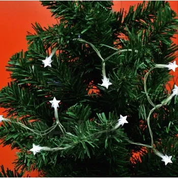 Reklamní LED panel Vánoční LED světelný řetěz vnitřní na baterie s průsvitným kabelem - Hvězdičky - 10LED - 0,9m Studená bílá