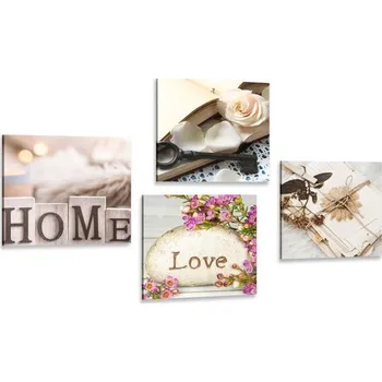 Obraz Dovido Set obrazů vintage zátiší s nápisy