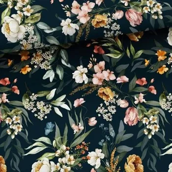 Galanterie Teplákovina, Podzimní květy na tmavé (E) (Panely a ladící metráž)