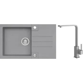 Granitový dřez Alveus Set Rock 130 Granitový dřez s odkapem 780x480 mm + baterie Afra 81, beton, SETA20163