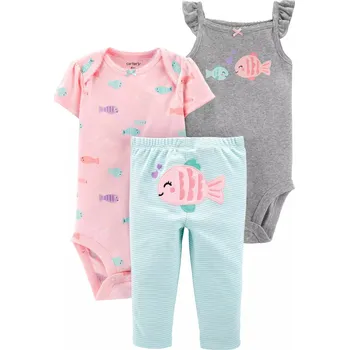 Kojenecká souprava CARTER'S SET CARTER'S, S RYBIČKAMI, RŮŽOVÝ/MINT, BAVLNA Velikost: 3M