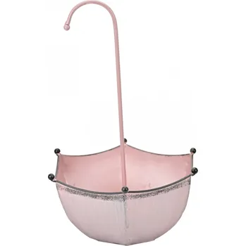 Květináč Plechový květináč deštník růžový 38x24x12 cm