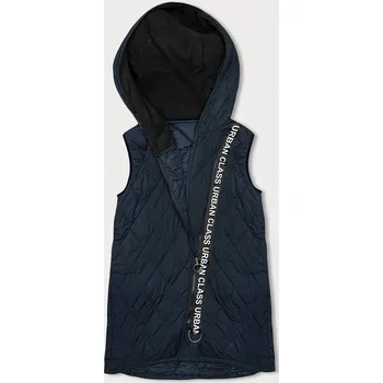 Dámská vesta Tmavě modrá prošívaná dámská vesta s ozdobnou páskou (16M9118-215) odstíny modré 46