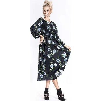 Dámské šaty Černé květované kimonové šaty s kulatým výstřihem, odstíny černé XL (42) i392_23324-3