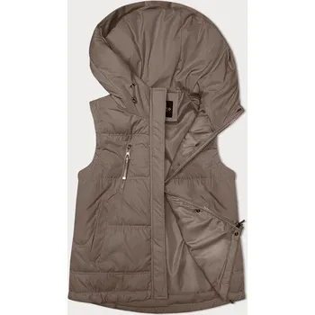 Dámská vesta Volná béžová dámská vesta s kapucí (2655) odstíny béžové XXL (44)