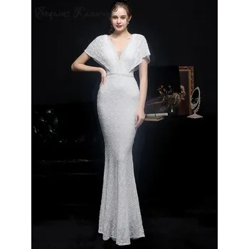 Dámské šaty Maxi plesové šaty Sequins SQ687 Barva: Bílá, Velikost: 2XL