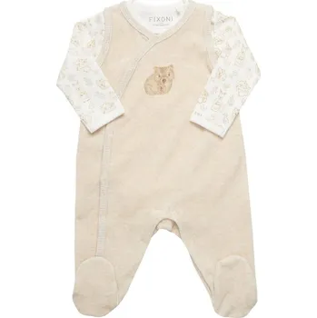Kojenecká souprava FIXONI SET FIXONI, DUPAČKY A BODY SE ZVÍŘÁTKY, VELUR, TAN MELANGE Velikost: 62