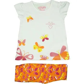Kojenecká souprava LOSAN SET LOSAN, TRIČKO A LEGÍNY S MOTÝLKY, ORANŽOVÝ, BAVLNA Velikost: 86