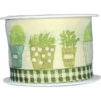 Stuha Stuha bavlněná SPRING HERBS 40mm x 2m (12,50 Kč/m) (Stuha tkaná,bavlněná, jednostranný potisk, s drátkem v obou okrajích)