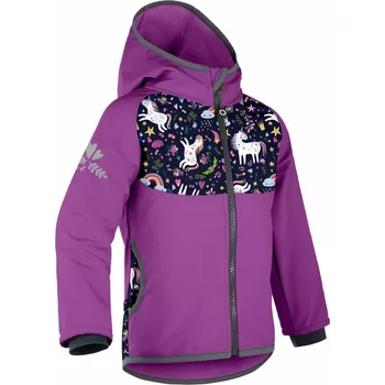 Chlapecká bunda Dětská softshellová bunda Unuo s fleecem Basic Jednorožci ostružinová velikost 80/86