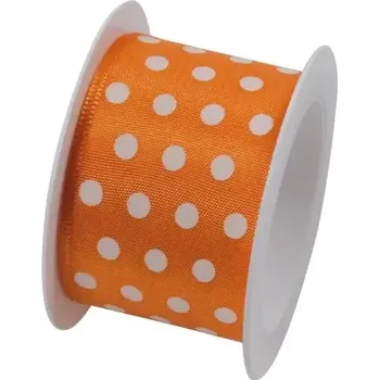 Stuha Stuha HOT SPOT oranžová 40mm x 2m (11,- Kč/m) (Stuha puntíky oranžová, jednostranný potisk, s drátkem)