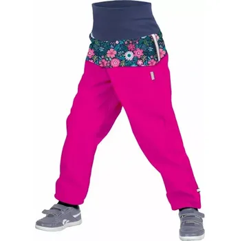 Chlapecké kalhoty Batolecí softshellové kalhoty Unuo s fleecem Květinky fuchsiová velikost 86/92
