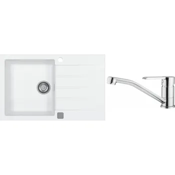 Granitový dřez Alveus Set Cadit 20 Granitový dřez s odkapem 790x500 mm + baterie Ruta, bílá, SETA20015