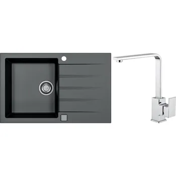 Alveus Set Cadit 20 Granitový dřez s odkapem 790x500 mm + baterie Reno, černá, SETA20026