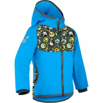 Chlapecká bunda Dětská softshellová bunda Unuo s fleecem Tyrkysová kočka pes velikost 104/110