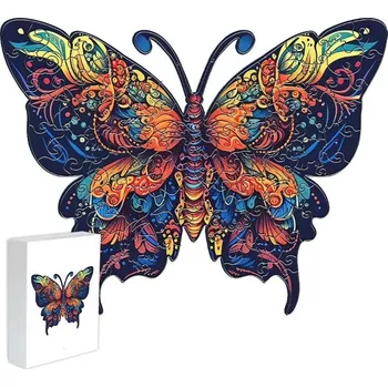 Puzzle Dřevěné puzzle - Barevný motýl, A5
