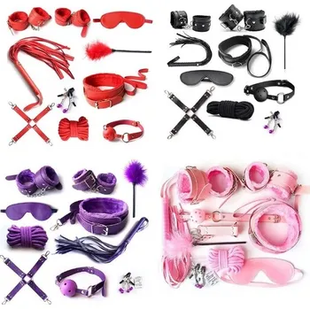 Erotická hračka 10ks Set sexy hračky pro dospělé Bondage Zpevnění pouta Bradlová svorka Whip Collar sexuální hračky pro páry