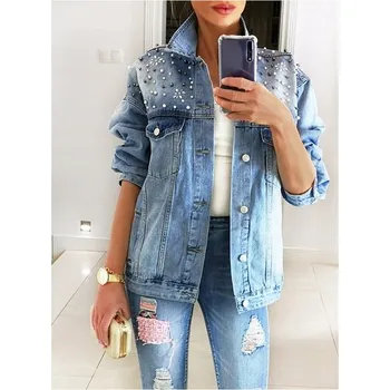 Dámský kabát Fashionweek Oversized denimová bundička s flitry D707 Velikost: M