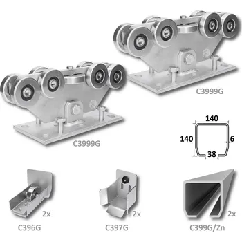 Pohon brány sada pro nesenou bránu C Set Grande 9/Zn - kování pro posuvné brány, C profil Zn 140 x 140 x 6 mm, 12 m, 2 x vozík, 2 x kapsa, 2 x kolo