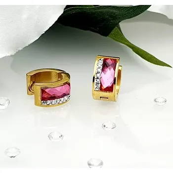 Náušnice Dámské ocelové náušnice kruhy zlaté - růžová