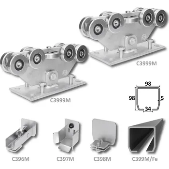 Pohon brány sada pro nesenou bránu C Set Medio 9/Fe - kování pro posuvné brány, C profil černý 98 x 98 x 5 mm, 6 m, 2x vozík 9 kolečkový, kapsa, kolo, uzávěr