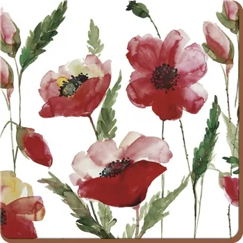 prostírání Creative Tops Korkové podložky pod hrníčky Watercolour Poppies 10,5x10,5, 6 ks