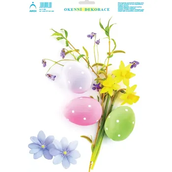 Okenní dekorace Velikonoční adhezní nálepky 33x24 cm / Jarní kvítí s kraslicemi