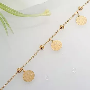 Náramek Náramek na nohu zlatý s přívěškem - smajlík