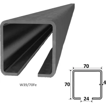 C profil samonosné brány černý W39/70Fe, délka 2 m - ocelový nosný vodící profil, kolejnice posuvné nesené brány, rozměr 70 x 70 x 4 mm, prodej v délkách 1, 2, 3, 4, 6 a 7 m