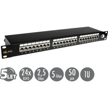 modulární přístroj a rozvaděč 19" patch panel Solarix 24 x RJ45 CAT6 STP černý 1U SX24-6-STP-BK