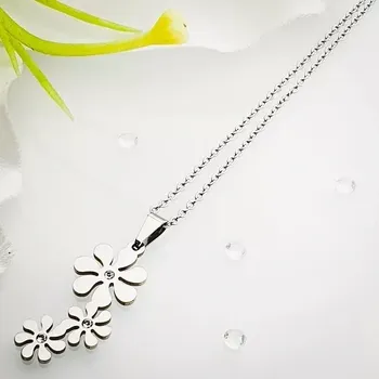 Řetízek Dámský ocelový řetízek - kytka s kamínkem
