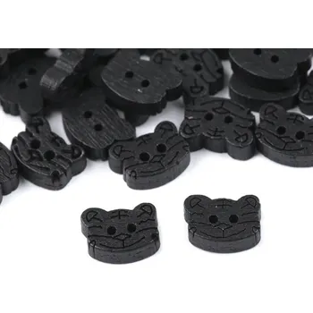 Knoflík Dřevěný dekorační knoflík kočka 50 kusů - 2 černá