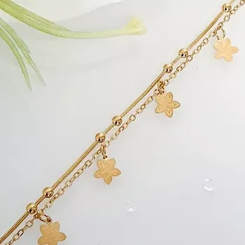 Náramek Náramek na nohu dvojitý zlatý s přívěškem - kytka