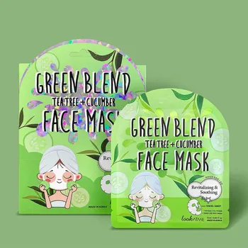 Pleťová maska LOOK AT ME - Green Blend Tencel Face Mask - Plátýnková maska s Tea Tree a okurkou - 25 ml