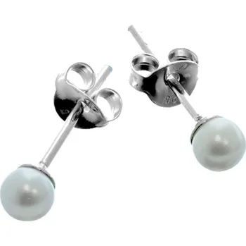 Náušnice Argento 65354 Stříbrné náušnice - bílá syntetická perla ve tvaru kuličky, průměr 4 mm