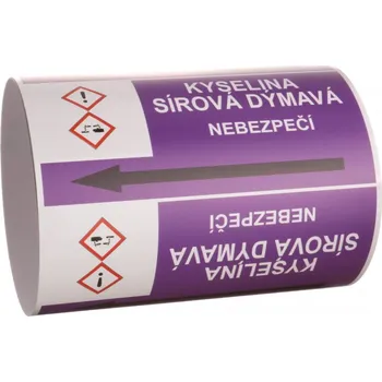 Páska na značení potrubí Signus M25 - KYSELINA SÍROVÁ DÝMAVÁ Samolepka 130 x 100 mm, délka 1,5 m, Kód: 25971