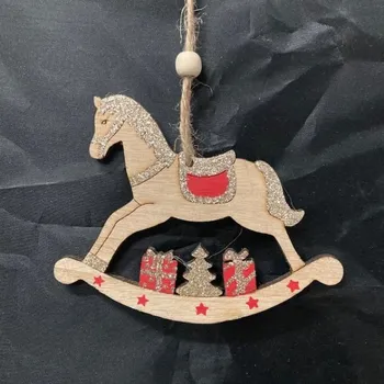 Party dekorace Dřevěná ozdoba Houpací koník Vánoční - 11 x 8,5 cm