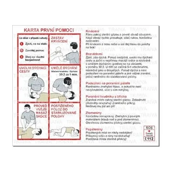 Karta první pomoci tabulka s pokyny ČESKO 148 x 180 mm tl. mm - Kód: 01837