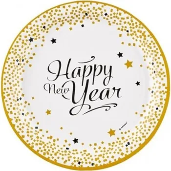 Party dekorace Papírové talíře Happy New Year 23 cm - 8 ks
