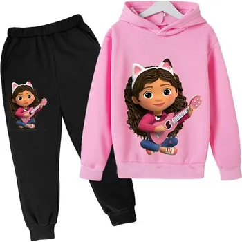 Gabby's Dollhouse Dětská tepláková souprava s potiskem na motivy oblíbeného seriálu "Gabby's Dollhouse" (růžová) Barva: růžová + černá, Velikost: 110