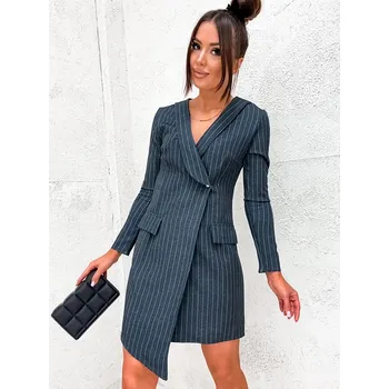 Dámské šaty Šedé žebrované pruhované šaty ve stylu saka (8240) odstíny šedé XL (42)