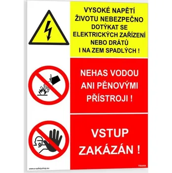 Značení VYSOKÉ NAPĚTÍ Plast 210 x 297 mm (A4) tl. 0.5 mm - kombinace - Kód: 14185