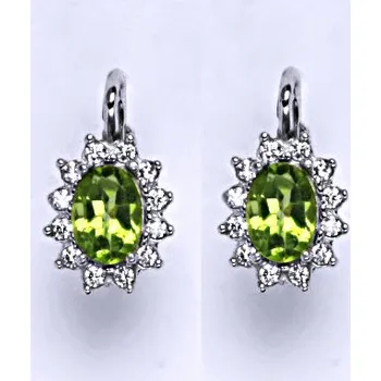 Náušnice Stříbrné náušnice Kate, přírodní olivín a čiré zirkony, stříbro, NK 1480