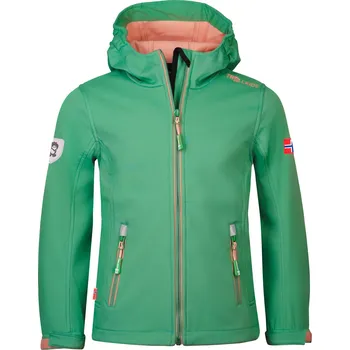 Dívčí bunda DĚTSKÁ ZATEPLENÁ SOFTSHELLOVÁ BUNDA TROLLKIDS TROLLFJORD , LEAF GREEN / DAHLIA Velikost: 98