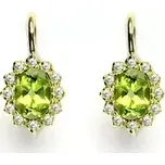 Zlaté náušnice s diamanty, přírodní olivín, žluté zlato, VE 247