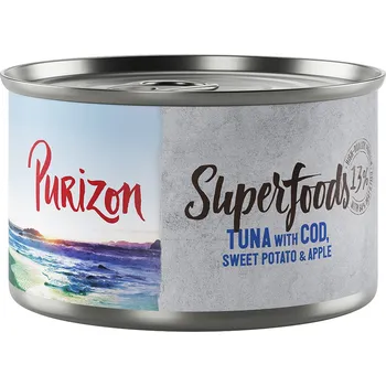 Krmivo pro psa 6x140g Purizon Superfoods - tuňák s treskou, batáty a jablkem