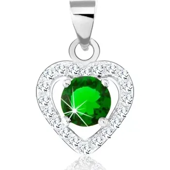 Přívěsek Stříbrný přívěsek 925, tmavě zelený zirkon, blyštivý obrys srdce