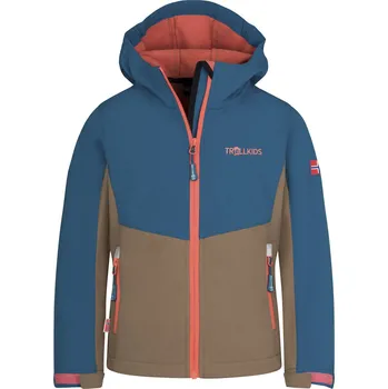 Dívčí bunda DĚTSKÁ ZATEPLENÁ SOFTSHELLOVÁ BUNDA TROLLKIDS KRISTIANSAND, ATLANTIC BLUE / MOCCA BROWN Velikost: 98